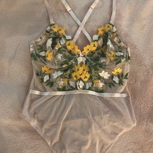 SOLD Mesh nude floral bodysuit